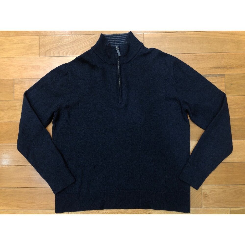 Untuckit 100% Extra Fine Merino Wool 1/4 Zip Mock Neck Black Sweater Size XL